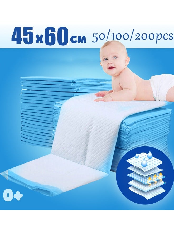 50/100/200pcs Disposable Underpads for Baby Disposable Bed Pads Ultra Absorbent Changing Leak-Proof Breathable Incontinence Diaper Changing Pad Heavy Absorbency and Soft Cover for Bed (Blue) - Image 1