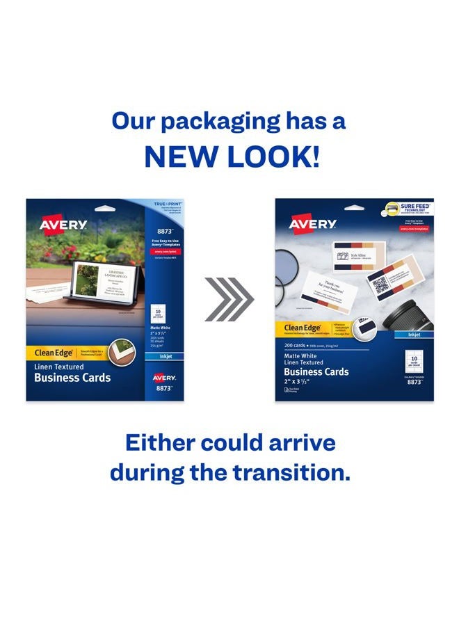 AVERY بطاقات عمل قابلة للطباعة، طابعات نفث الحبر، 200 بطاقة، 2 × 3.5، حافة نظيفة، وزن ثقيل، نسيج كتان (8873)، أبيض - Image 2