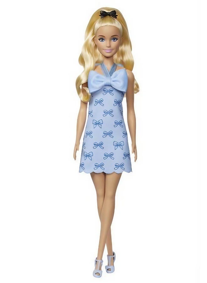 Barbie Fashionistas Blue Bow Halter Dress With Blonde Ponytail Doll - Image 2