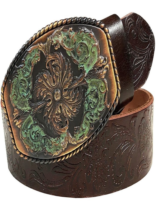 Belts.com Western Fashion Style Floral Engraved Buckle Full Grain Genuine Leather Belt 1-1/2" (38mm) Wide, Multi-Style Options (Brown, 32) - Image 2