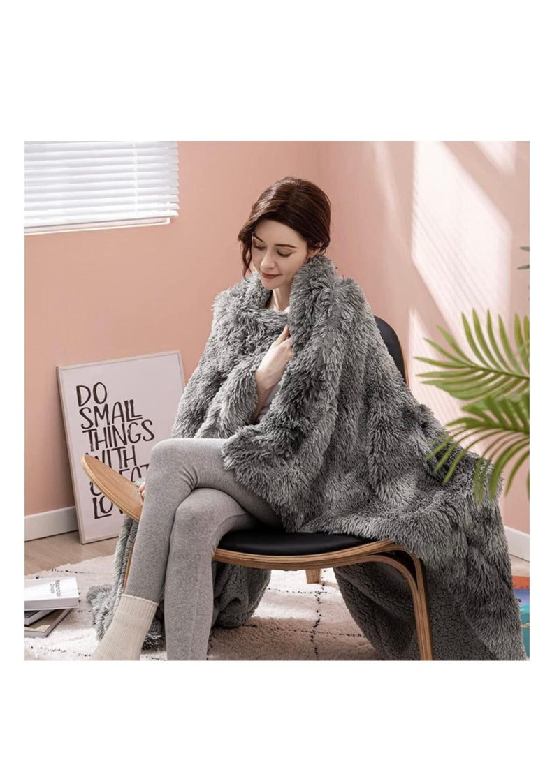 BAIG Luxury faux fur throw blankets winter beds sofa blanket double layer fluffy soft warm home decor Imitated faux fur mink blanket grey  - Image 1