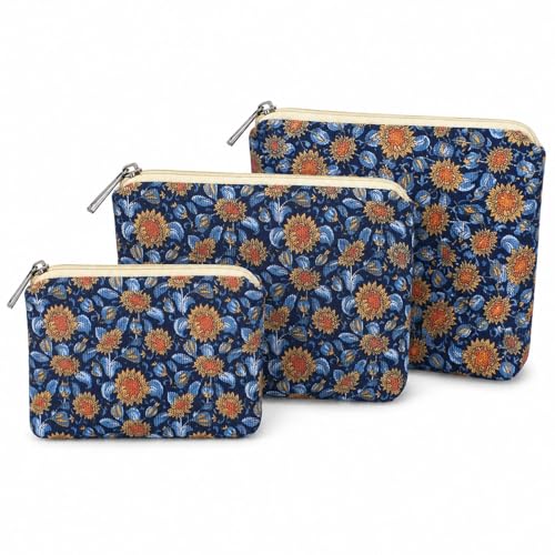BBORGDC Small Cosmetic Bag Set of 3 for Purse Sunflower Print Cotton Makeup Pouch Set 3 Sizes Zipper Organizer for Travel Toiletries Gift for Her Birthday Bridesmaid Best Friend - Image 1
