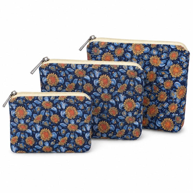 BBORGDC Small Cosmetic Bag Set of 3 for Purse Sunflower Print Cotton Makeup Pouch Set 3 Sizes Zipper Organizer for Travel Toiletries Gift for Her Birthday Bridesmaid Best Friend - Image 2