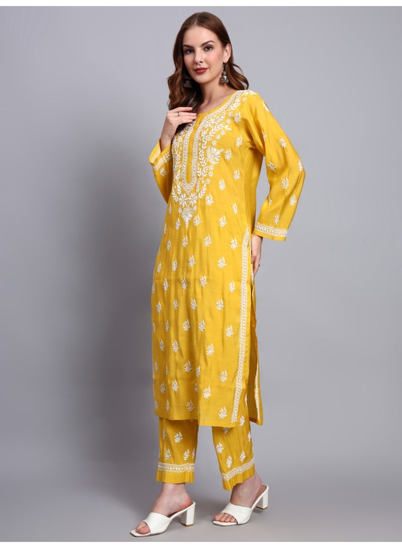 Alaya Hand Embroidered Chikankari Chanderi Kurta Set-AL4089KS - Image 5