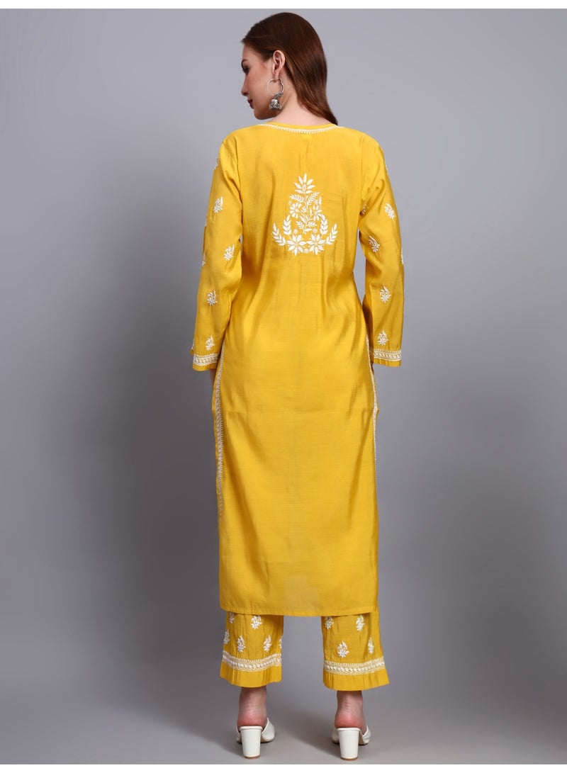 Alaya Hand Embroidered Chikankari Chanderi Kurta Set-AL4089KS - Image 3