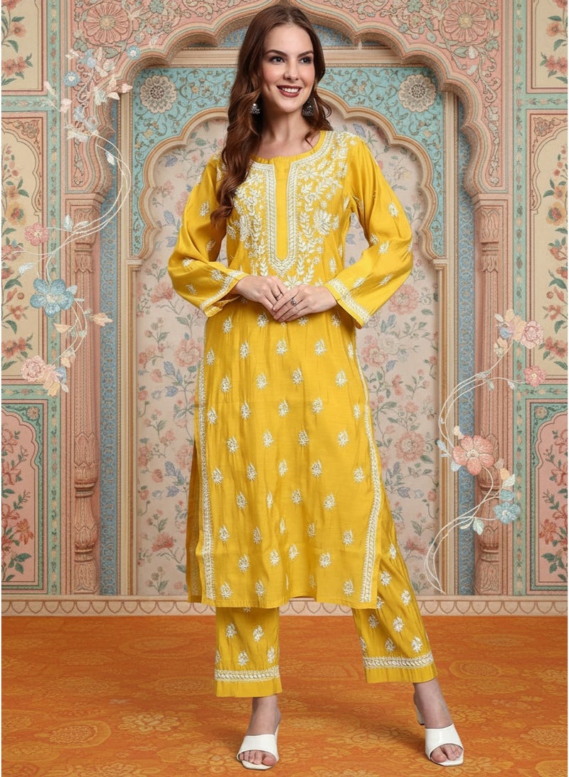 الايا طقم كورتا شانديري مطرز يدويًا بالتشيكانكاري - Image 1