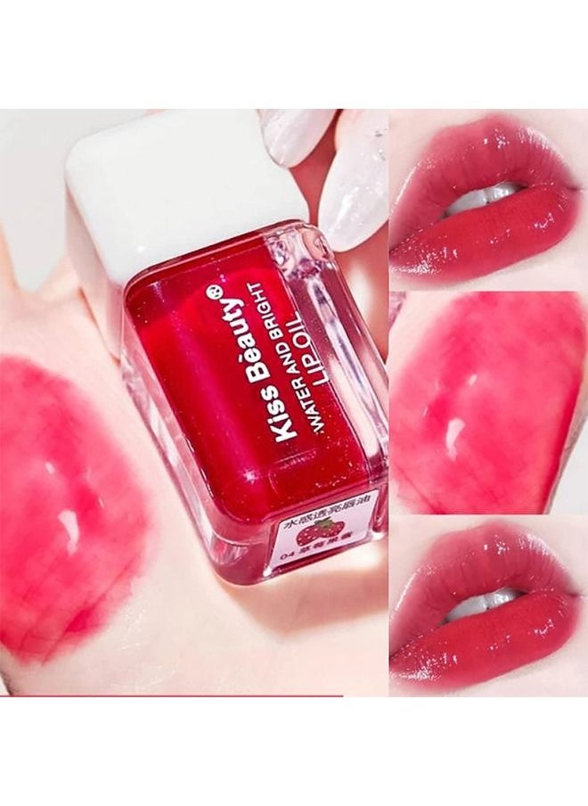 Kiss Beauty Fruit Pearlescent Plumping Lip Oil, Pearl & Shimmer Mini Lip Gloss Kit, Lip Care Hydrating Lip Gloss Tinted Lip Balm, Long Lasting & Nourishing Lip Glow Oil, Non-sticky Fresh Texture (Strawberry)  - Image 1