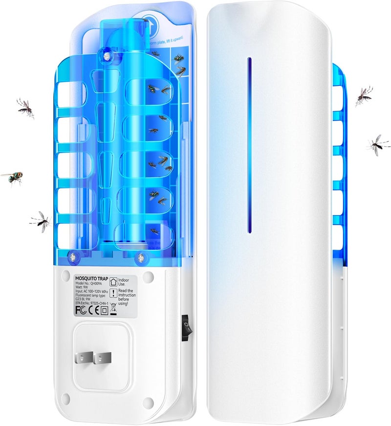 BURLAN Flying Insect Trap Plug in Mosquito Bug Zapper Indoor Gnat Moth Catcher with 9W Night UV Light, 10 Sticky Glue Board Refills for Home Office White - Image 1