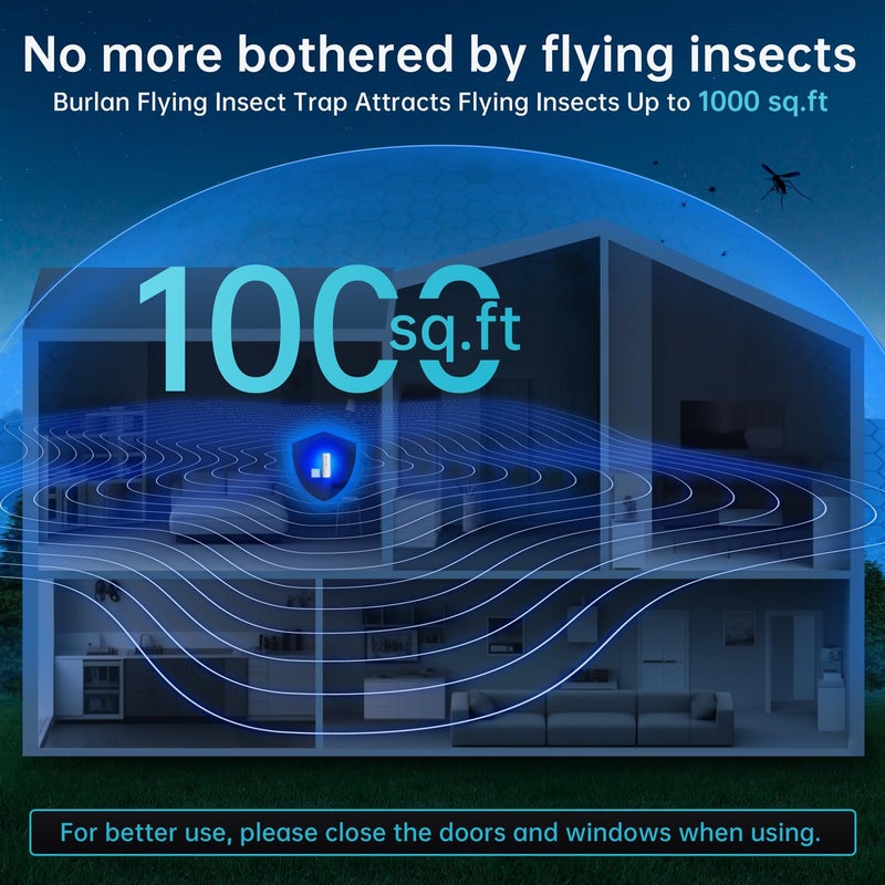 BURLAN Flying Insect Trap Plug in Mosquito Bug Zapper Indoor Gnat Moth Catcher with 9W Night UV Light, 10 Sticky Glue Board Refills for Home Office White - Image 4
