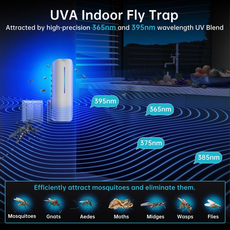 BURLAN Flying Insect Trap Plug in Mosquito Bug Zapper Indoor Gnat Moth Catcher with 9W Night UV Light, 10 Sticky Glue Board Refills for Home Office White - Image 2