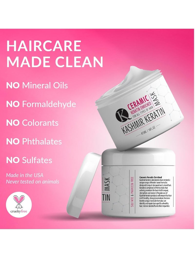 Kashmir Keratin Ceramic Hair Mask,deeply conditions dry, damaged hair, repairs with keratin, making it soft, frizz-free, hydrated, well-conditioned, and adds shine.(16 oz)  - Image 3