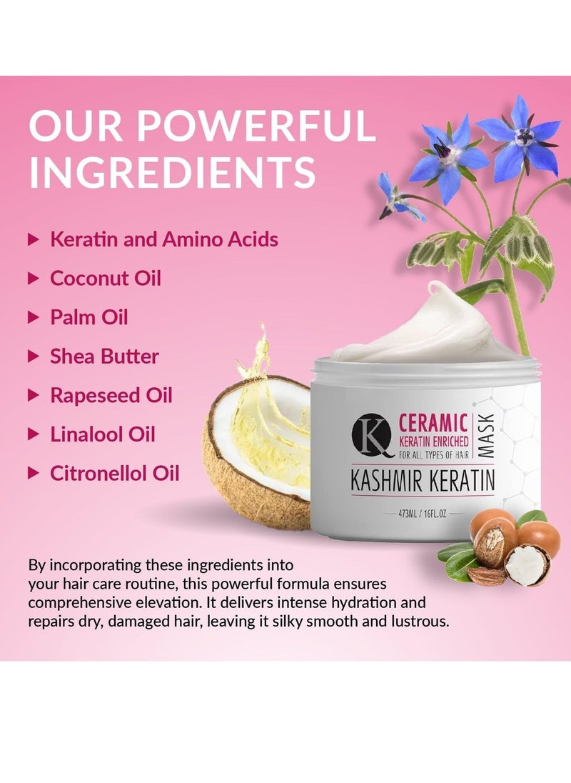 Kashmir Keratin Ceramic Hair Mask,deeply conditions dry, damaged hair, repairs with keratin, making it soft, frizz-free, hydrated, well-conditioned, and adds shine.(16 oz)  - Image 2