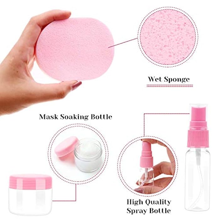 anezus 11 Pcs DIY Facial mask Mixing Tool Kit with Bowl Stick Spatula Silicone Brush Spray Bottle Puff Soaking Bottle Gauges (Pink) - Image 5