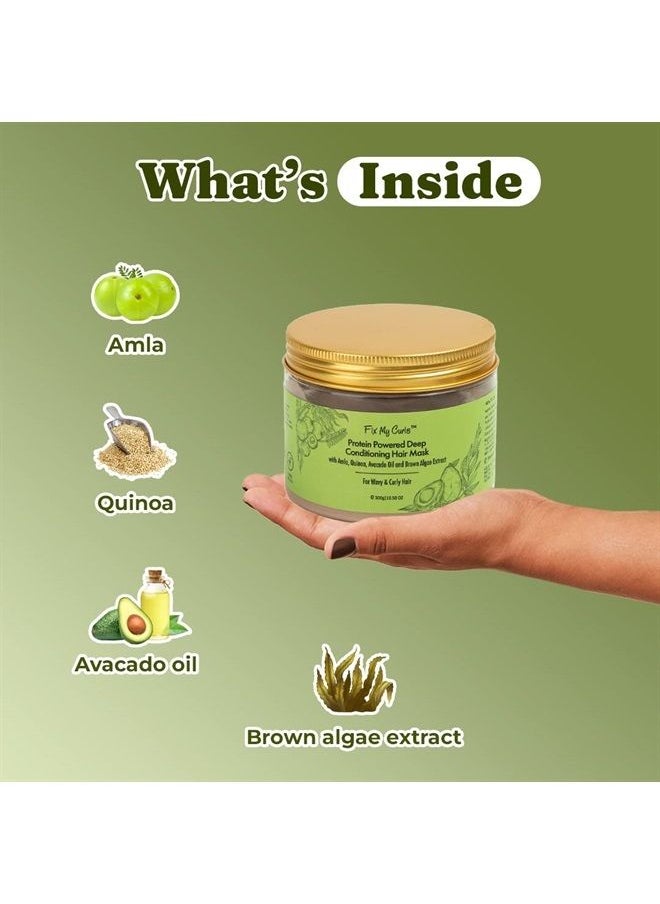 Fix My Curls Fix My Curls Protein Powered Deep Conditioning Hair Mask With Amla, Quinoa, Avocado Oil, & Brown Algae Extract for Curly and Wavy Hair (300g)  - Image 3