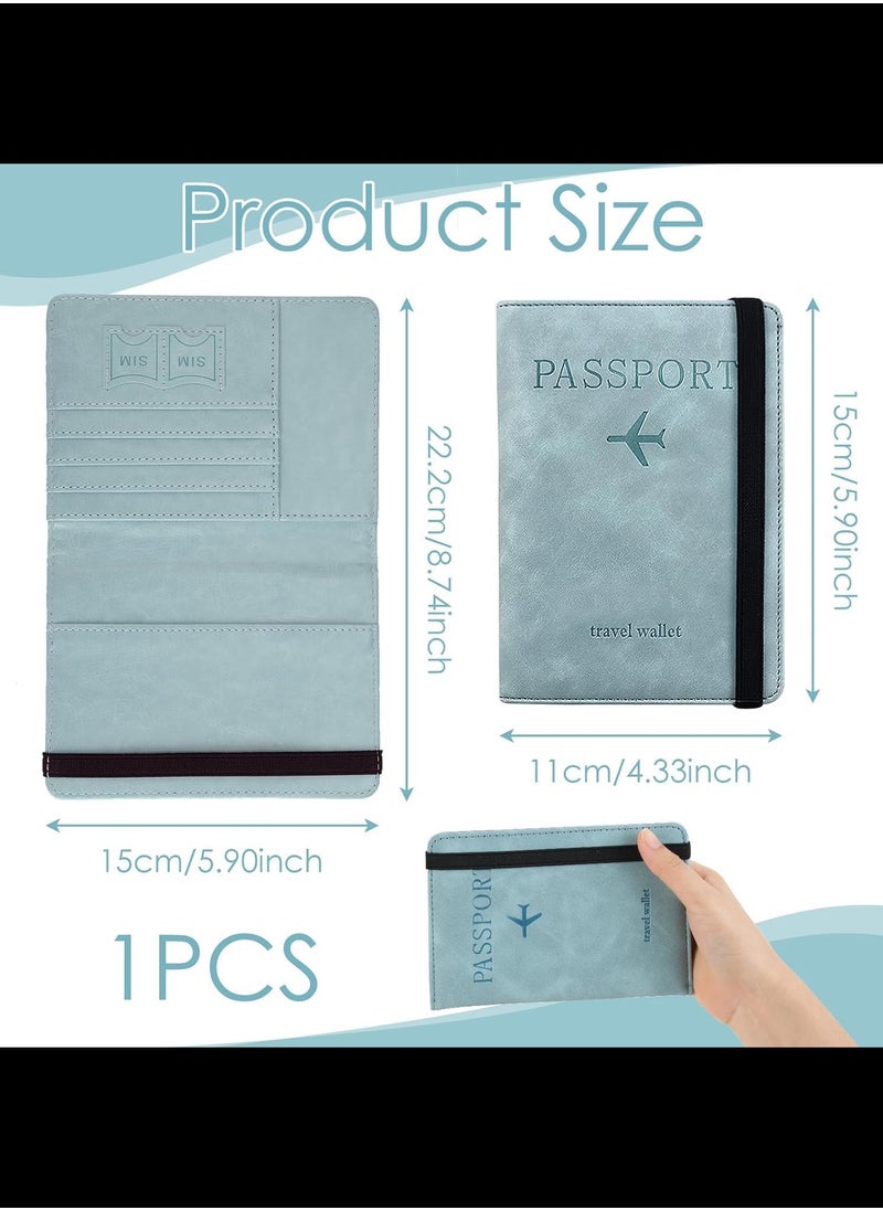 Beauenty Passport Holder With Luggage Tag Cover Wallet RFID Blocking Leather Case Travel Essentials Accessories Travel Must Have(Light Blue)  - Image 4