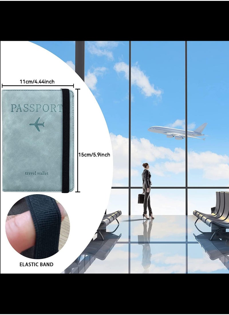 Beauenty Passport Holder With Luggage Tag Cover Wallet RFID Blocking Leather Case Travel Essentials Accessories Travel Must Have(Light Blue)  - Image 3