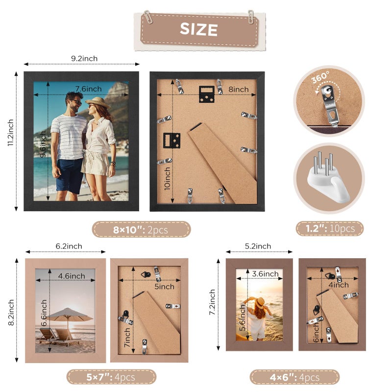 Funtopia 8x10 Picture Frames, Photo Frames Collage Wall Decor for Family, 5x7 4x6 Picture Frame Set for Wall Hanging or Tabletop Display - Image 5