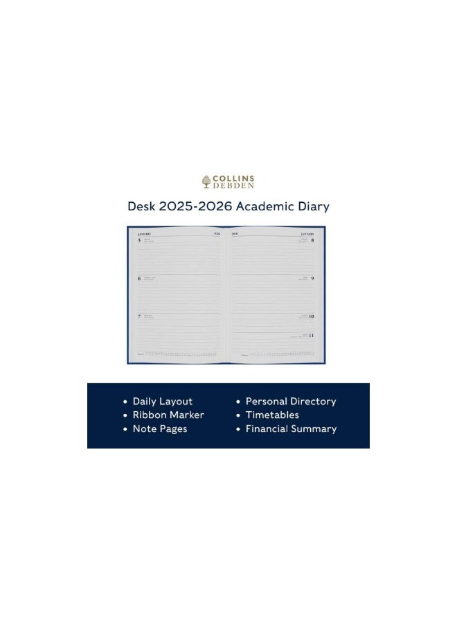 Collins Collins Desk 12 Month Mid/Academic Year Planner, August 2025-August 2026 Day-to-Page Appointments Diary, A5 Hard Cover, Black  - Image 3