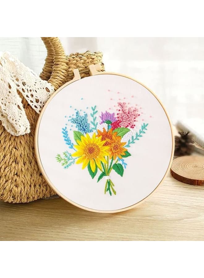 Yellow Flower Leaves Embroidery Kit Starter Set, Hand Embroidery Set,Pattern Printed Cross Stitch Set for Beginner Adults, with Embroidery Hoop and Instructions - Image 2