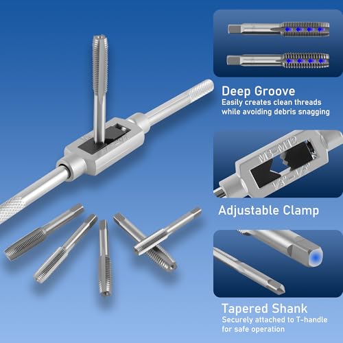 Anfrere 84pc Tap and Die Set in SAE & Metric Sizes, Standard Tap Set and Die Tool Set for Threading and Rethreading Internal and External Threads, M3-M12 Thread Repair Kit - Image 4