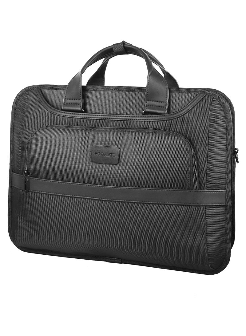 Promate Messenger Bag, Lightweight 15.6-inch Laptop Bag with Multiple Compartments, Water-Repellent 1680D polyester Made, Luggage Belt, and Padded Handle Paramount-MB Black Black - Image 1