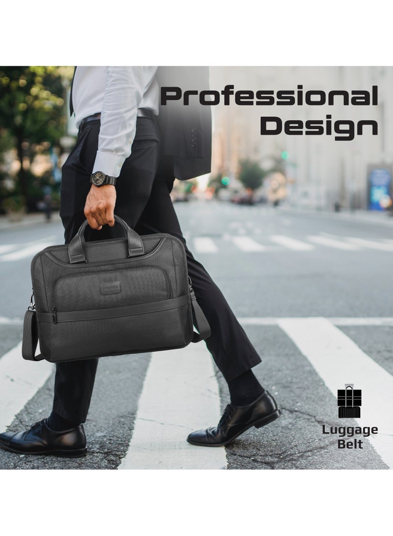 Promate Messenger Bag, Lightweight 15.6-inch Laptop Bag with Multiple Compartments, Water-Repellent 1680D polyester Made, Luggage Belt, and Padded Handle Paramount-MB Black Black - Image 2