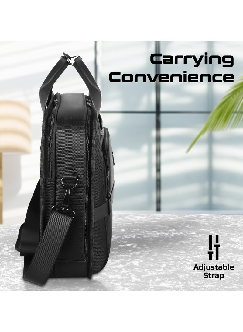 Promate Messenger Bag, Lightweight 15.6-inch Laptop Bag with Multiple Compartments, Water-Repellent 1680D polyester Made, Luggage Belt, and Padded Handle Paramount-MB Black Black - Image 5