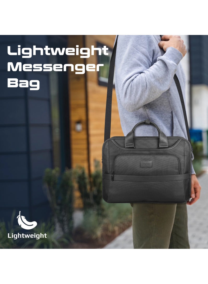 Promate Messenger Bag, Lightweight 15.6-inch Laptop Bag with Multiple Compartments, Water-Repellent 1680D polyester Made, Luggage Belt, and Padded Handle Paramount-MB Black Black - Image 4