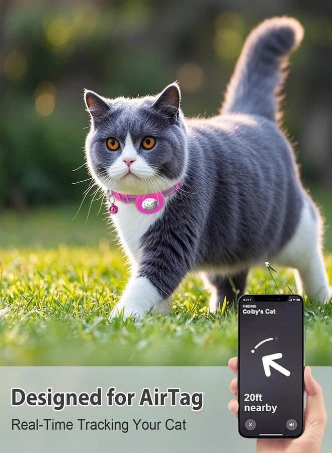 Joytale Reflective AirTag Cat Collar, Breakaway Buckle, 2 Pack Lightweight AirTag Holder Pet Collars with Bell, Adjustable 7.5-12.5 Inch for Girl Boy Cats Kitten Puppy, Hotpink - Image 2