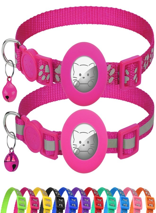 Joytale Reflective AirTag Cat Collar, Breakaway Buckle, 2 Pack Lightweight AirTag Holder Pet Collars with Bell, Adjustable 7.5-12.5 Inch for Girl Boy Cats Kitten Puppy, Hotpink - Image 1