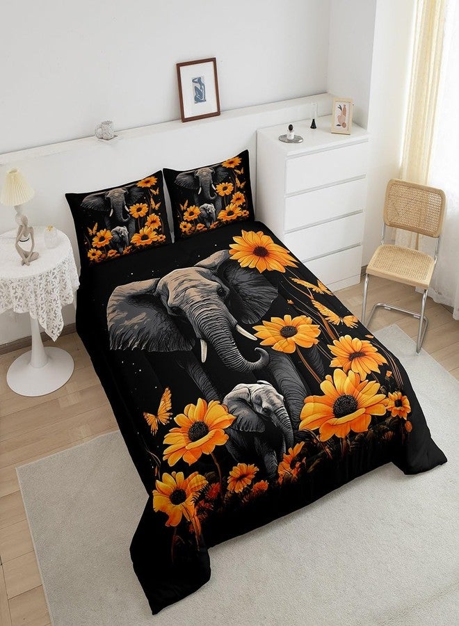 Homewish Elephant Comforter Set Queen Size,Tropical African Wild Animal Bedding Set for Women Adult,Starry Galaxy Sunflowers Butterfly Luxury Bed Duvet Insert, 2 Pillowcases - Image 4