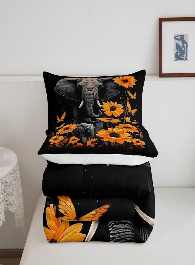 Homewish Elephant Comforter Set Queen Size,Tropical African Wild Animal Bedding Set for Women Adult,Starry Galaxy Sunflowers Butterfly Luxury Bed Duvet Insert, 2 Pillowcases - Image 5