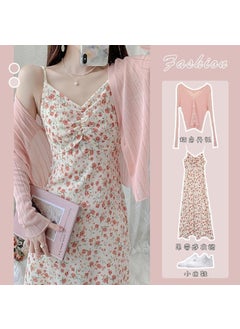 Generic Elegant Style Womens Summer Floral Tank Dress Romantic Sweet Slimming Fresh French Tank Dress Sleeveless Vestido De Verano Pink Cardigan  - Image 1