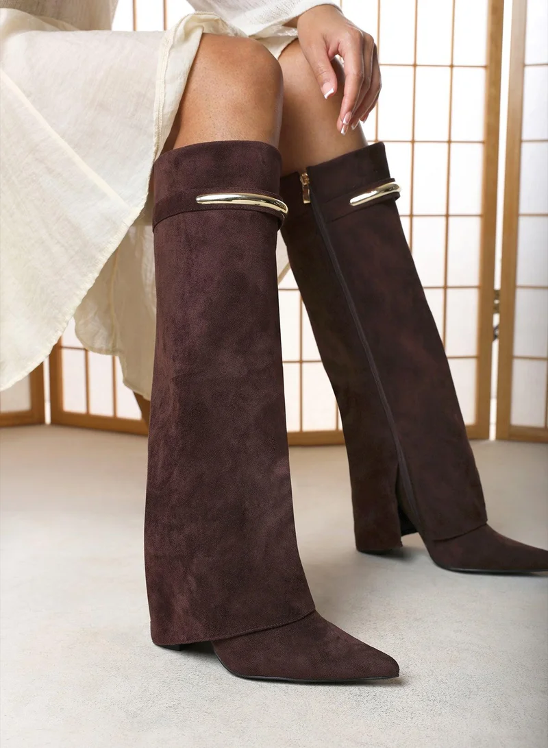 ويرز ذات فروم Nareva Fold Over Shark Block Heel Point Toe Boots With Trim Detail