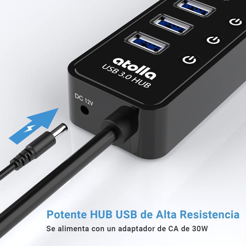 atolla Powered USB 3.0 Hub, atolla 10 Ports USB Data Hub Splitter with Individual ON/Off Switches and 12V/2.5A Power Adapter USB Extension for Mouse, Keyboard, Hard Drive or More USB Devices - Image 5