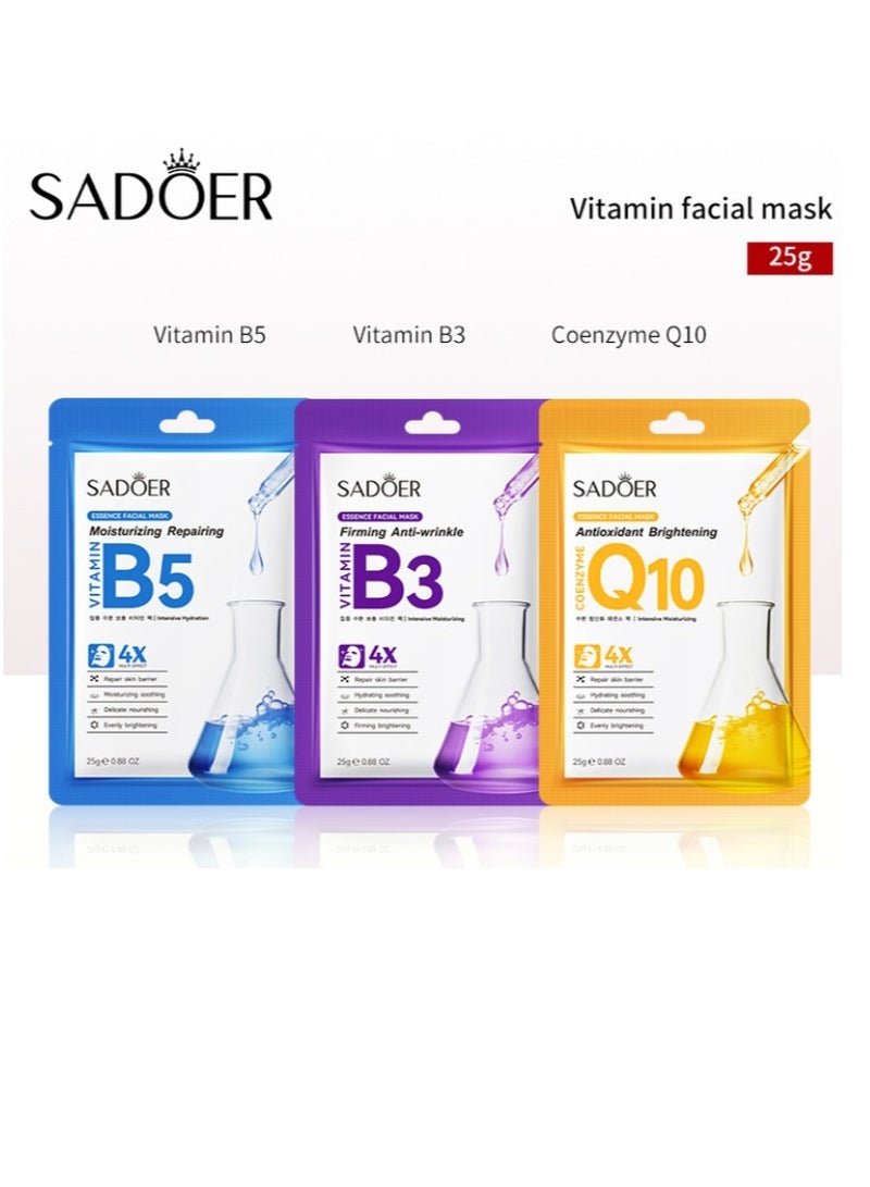 SADOER 6 Packs  Vitamin B5 B3 Q10 Moisturizing Repairing Facial Mask Natural Home Spa Treatment Mask, Hydrates And Moisturizes Face - Image 1