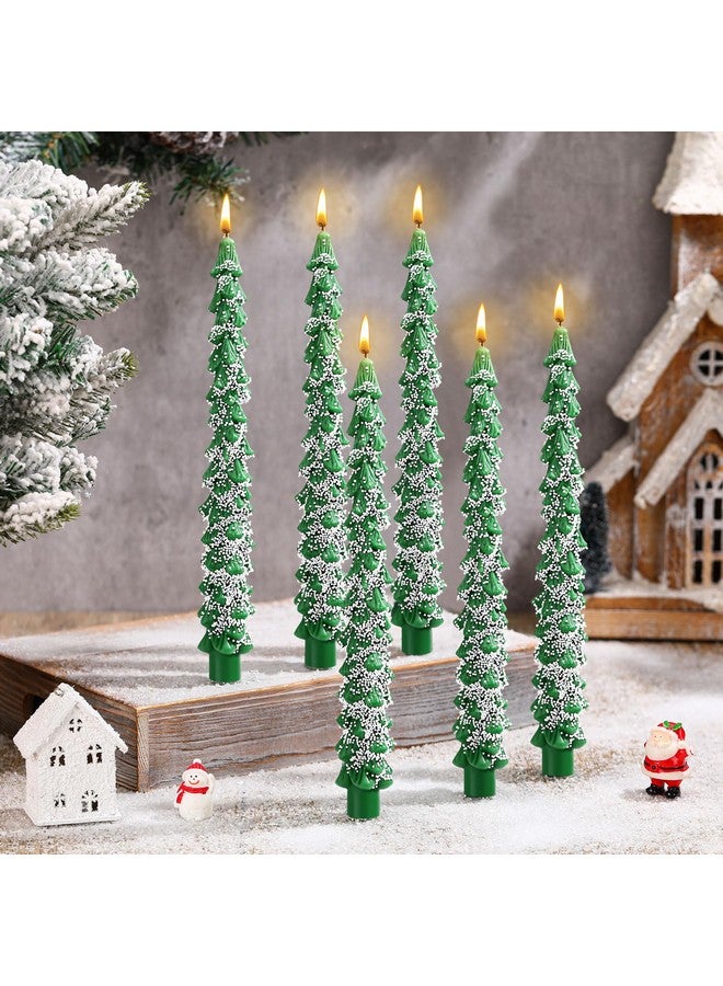 MTLEE 6 Pcs Christmas Tree Shaped Taper Candles Unscented Tree Candle Decorative Christmas Tree Candles Gift for Christmas Kwanzaa Festival Celebration Decor (10 Inch,Snow) - Image 1