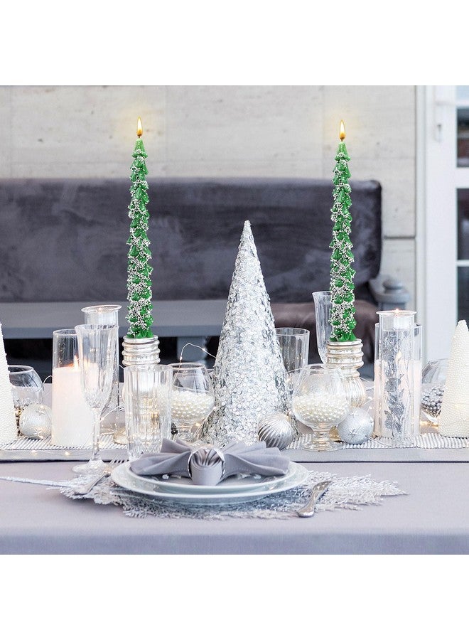 MTLEE 6 Pcs Christmas Tree Shaped Taper Candles Unscented Tree Candle Decorative Christmas Tree Candles Gift for Christmas Kwanzaa Festival Celebration Decor (10 Inch,Snow) - Image 2