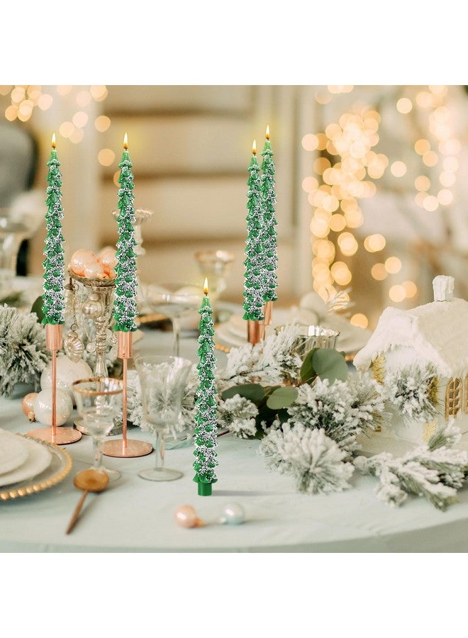 MTLEE 6 Pcs Christmas Tree Shaped Taper Candles Unscented Tree Candle Decorative Christmas Tree Candles Gift for Christmas Kwanzaa Festival Celebration Decor (10 Inch,Snow) - Image 4