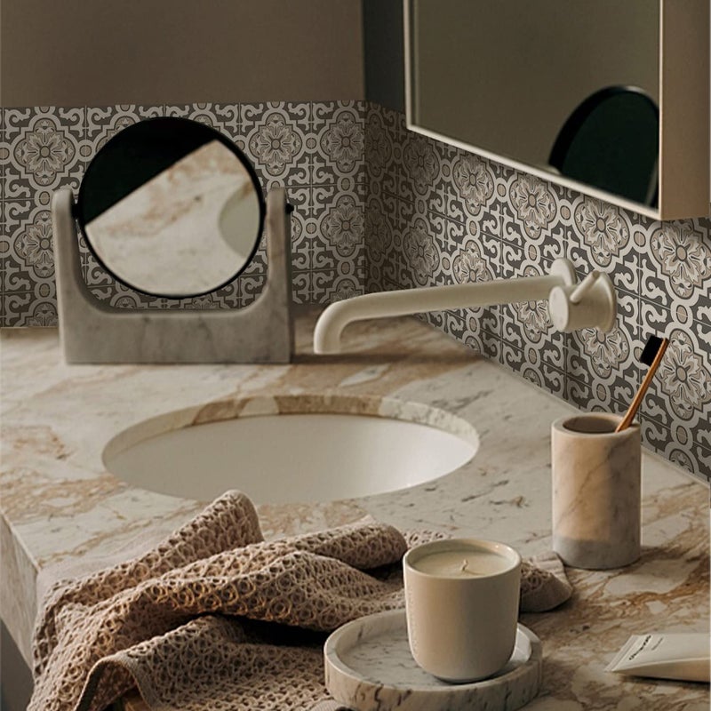 ملصق بلاط Alwayspon 25 قطعة رمادي مغربي ذاتي اللصق ملصق نقل للبلاط لحمام المطبخ خلفية الموقد ملصق بلاط حائط لاصق قابل للتقشير واللصق 15 سم 6 بوصة