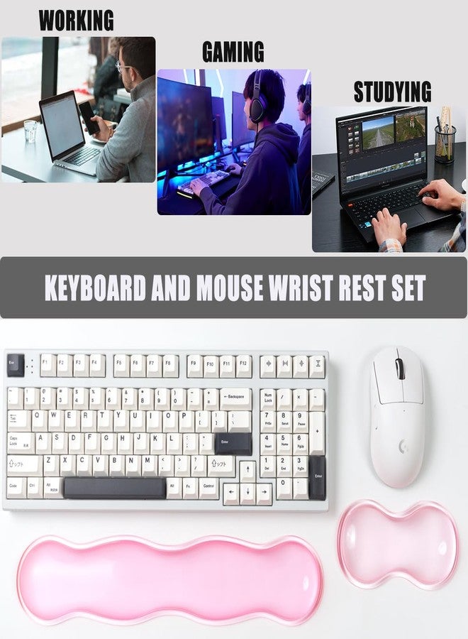 Sumgsn Ergonomic Silicone Gel Keyboard and Mouse Wrist Rest Set - Clear Wrist Rest for Keyboard 60%/68%/75%, Comfort & Support for Typing and Gaming (Light Pink) - Image 2