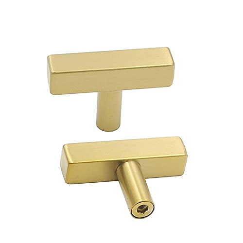 Goldenwarm Gold Cabinet Knobs Kitchen Hardware Drawer Pull Knobs - LS1212GD Brushed Brass Cabinet Door Handles Single Hole Knob T Bar Square Bathroom Cabinet Pulls 30 Pack - Image 1