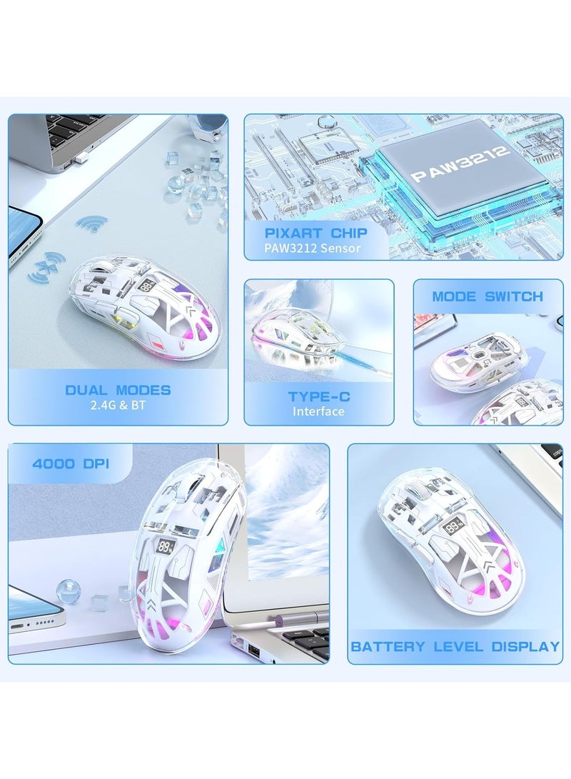 general Wireless Gaming Mouse, RGB Backlit USB Gaming Mouse and 7 Button Programmable Driver, Dual Mode 2.4G/Bluetooth Transparent, Rechargeable 400mAh Battery, 4000 DPI Level 5, Visible Battery Levels - Image 2