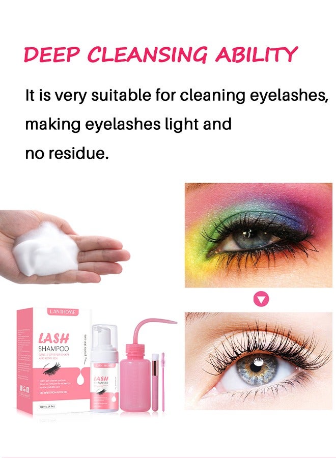 لانثوم لاش شامبو جنتل كير للصالون والاستخدام المنزلي ، لملحقات الرموش 100 مل منظف تمديد الرموش شطف زجاجة حساسة وغير تهيج طقم تنظيف الرموش للرموش - Image 5