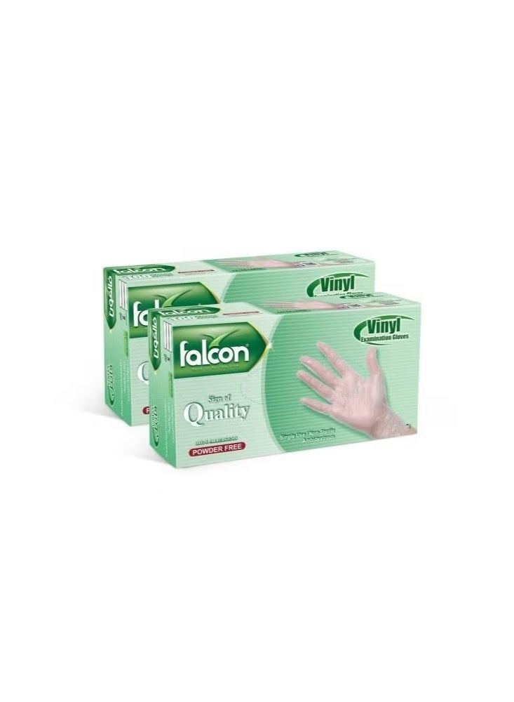 Falcon EZUK Vinyl Gloves - Clear Powder Free Medium (2 Packs x 100 Pieces)