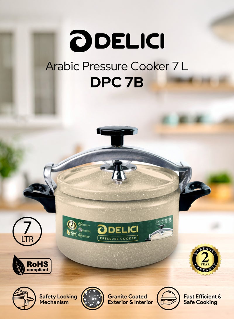 DELICI 7L Aluminum Arabic Pressure Cooker | Fast & Safe Cooking with Safety Lock | Heat-Resistant Base | Long-Lasting Rubber Sealing | Durable Body & Lid | Perfect Heat Distribution | Ideal For Modern Middle East Kitchen | Beige | DPC 7B - Image 2