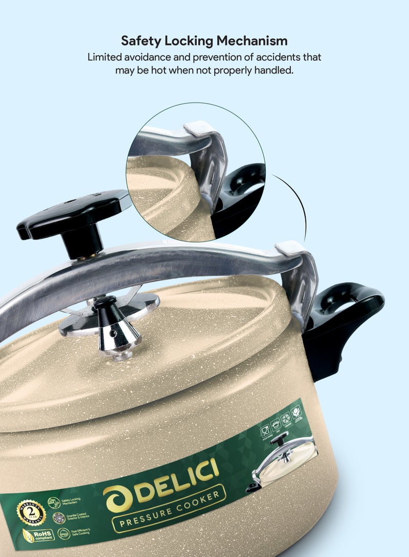 DELICI 7L Aluminum Arabic Pressure Cooker | Fast & Safe Cooking with Safety Lock | Heat-Resistant Base | Long-Lasting Rubber Sealing | Durable Body & Lid | Perfect Heat Distribution | Ideal For Modern Middle East Kitchen | Beige | DPC 7B - Image 4