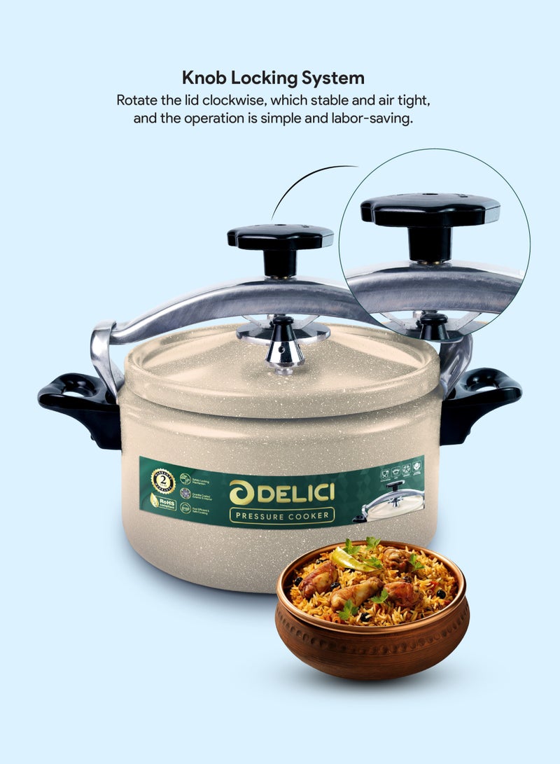 DELICI 7L Aluminum Arabic Pressure Cooker | Fast & Safe Cooking with Safety Lock | Heat-Resistant Base | Long-Lasting Rubber Sealing | Durable Body & Lid | Perfect Heat Distribution | Ideal For Modern Middle East Kitchen | Beige | DPC 7B - Image 5