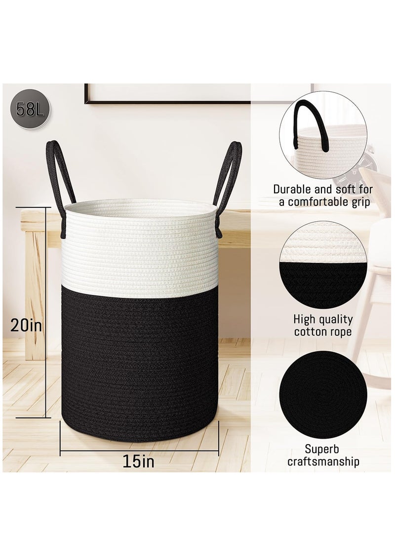 Arabest 58L Large Woven Laundry Hamper, Tall Cotton Rope Storage Basket, Jute Baby Nursery Hamper for Blankets, Toys and Clothes in Bedroom and Living Room Organizing - Image 2