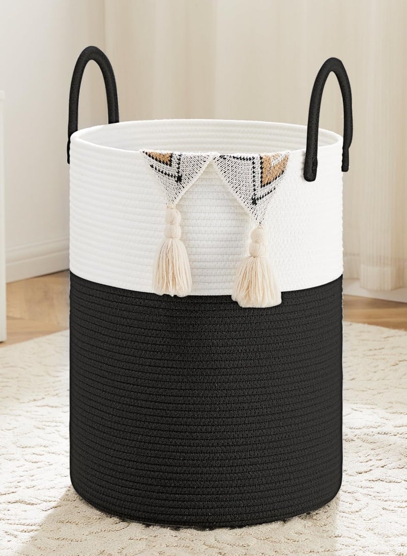 Arabest 58L Large Woven Laundry Hamper, Tall Cotton Rope Storage Basket, Jute Baby Nursery Hamper for Blankets, Toys and Clothes in Bedroom and Living Room Organizing - Image 1